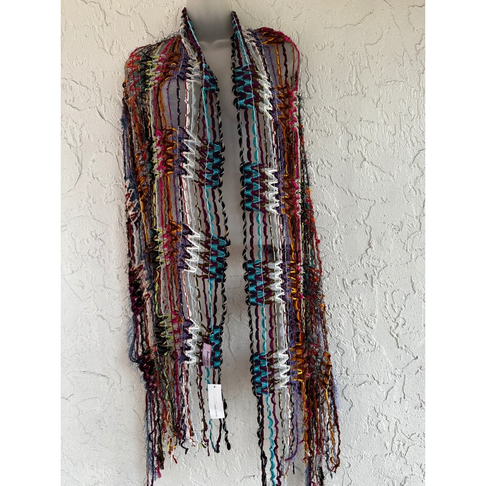 Multicolor Confetti Knit Shawl Wrap Artsy Bohemian Avant Garde Festival Fringe